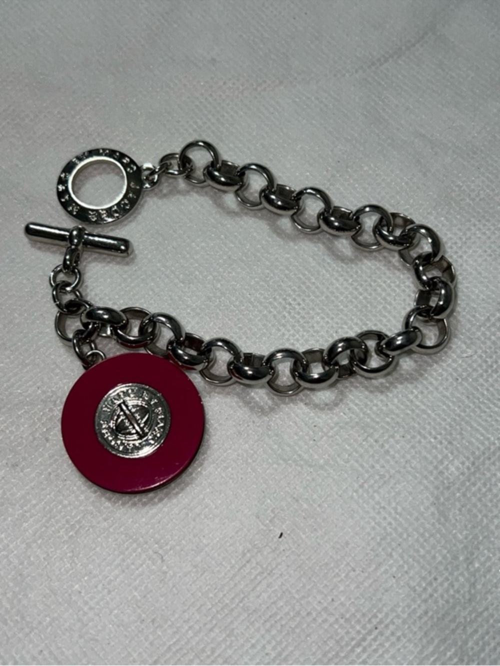 Marc Jacobs Silver Chain Toggle Bracelet with Red Charm